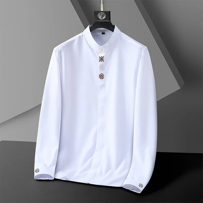 قميص رجالي جديد بأكمام طويلة للخريف بمقاسات كبيرة 7XL 8XL 10XL 12XL فستان عمل مطرز فضفاض غير رسمي بلوزة مرنة ملابس