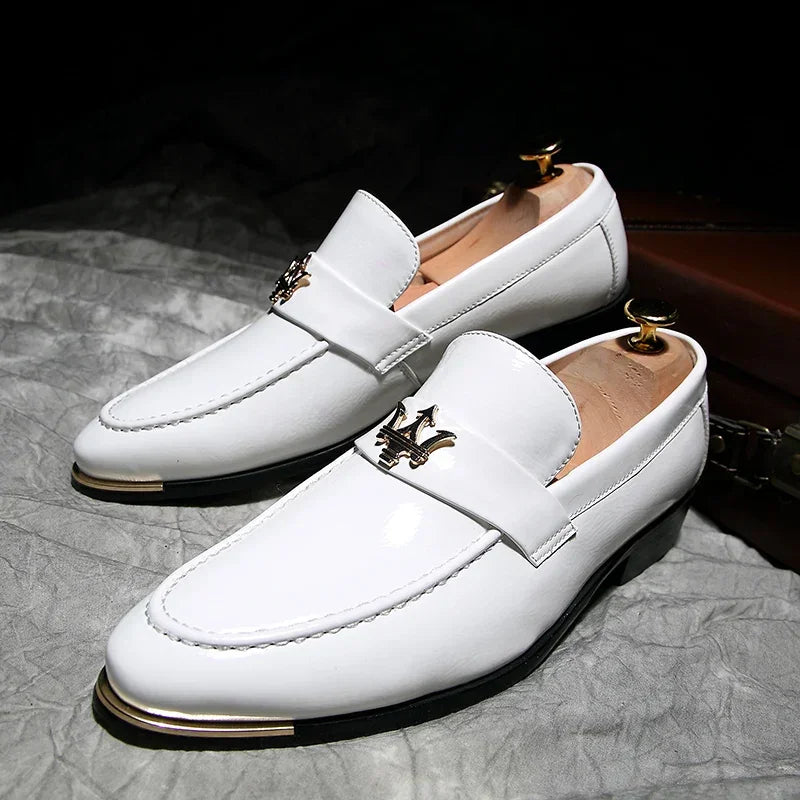 Men Glitter Leather Loafers – Pointed Toe Slip-On Party Dress Shoes