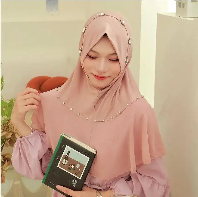 Women's Diamonds Turban One Piece Amira Muslim Hijab Islamic Instant Headwraps Scarf Shawl Dubai Pull On Headband Cap Arab