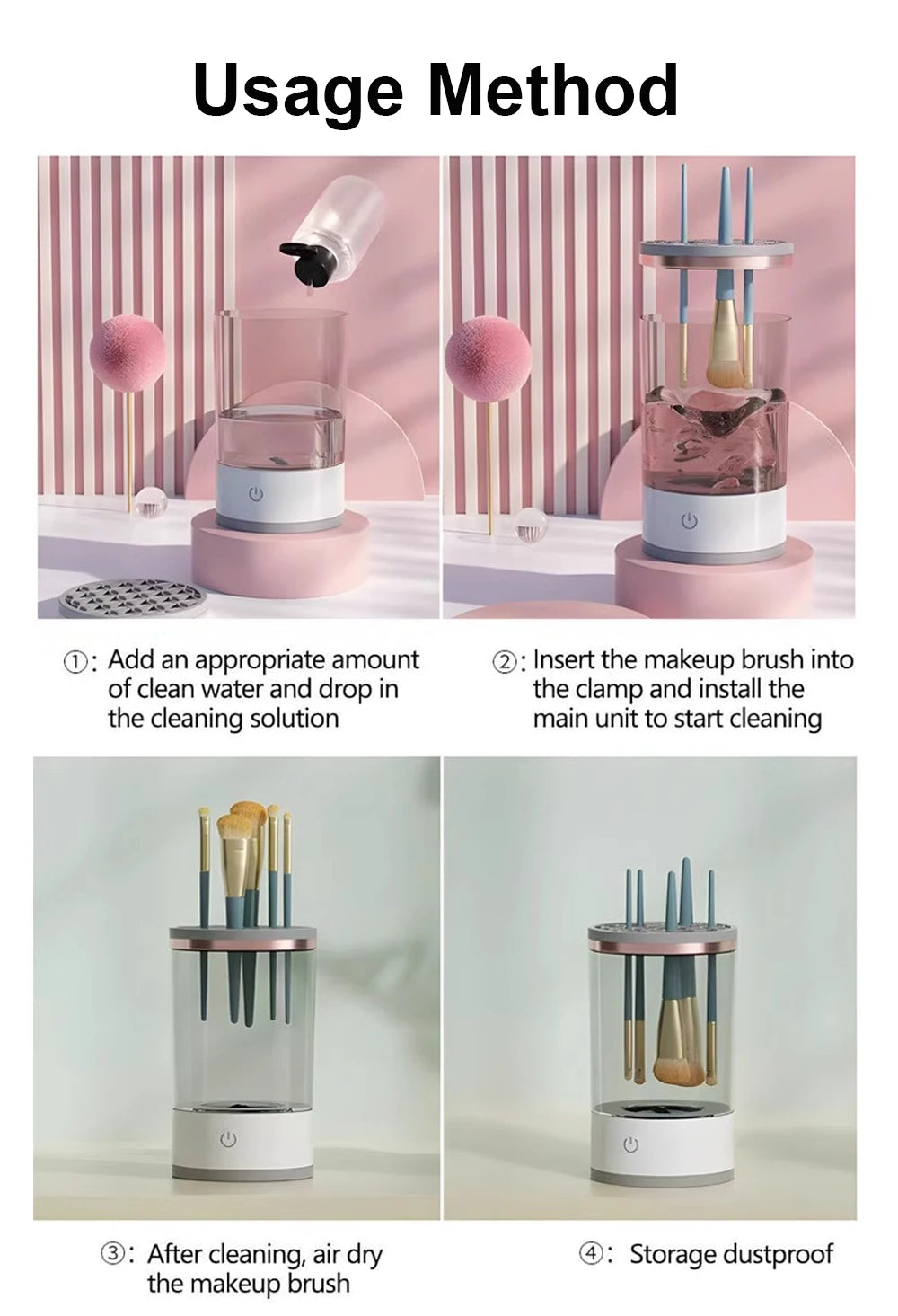 Makeup Brush Cleaner Automatic Electric Cosmetic Makeup Brush Cleaner USB Portable Makeup Brush Washing Machine Rotary Cleaning
