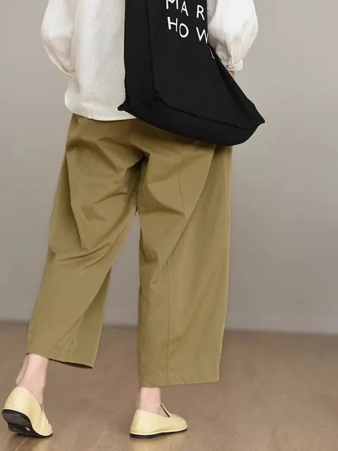 Retro Workwear Wide Leg Pants Women's High Waist Loose Casual Versatile Nine Point Straight Cut Carrot Pants Artistic Sle