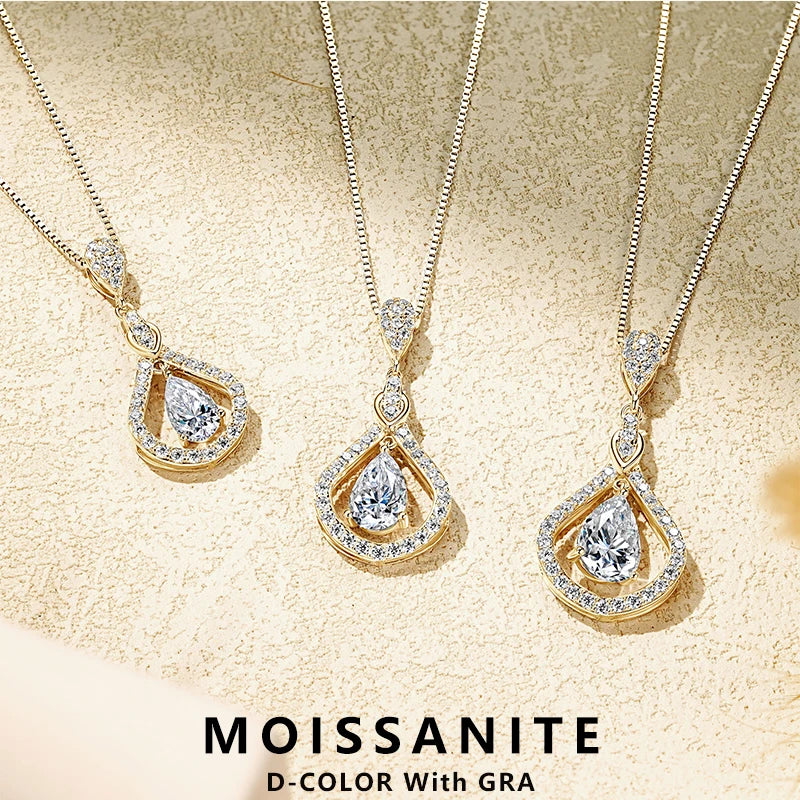 Lnngy 925 Sterling Silver Droplet Pendant Necklaces Certified 1ct/1.5ct/2ct Moissanite Necklace For Women 2025 Trend Jewellry