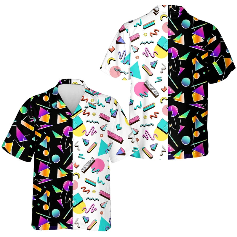 Vintage Men's Shirt Summer Daily Shirt Hawaiian Back to the 80"s Letter Print Casual Loose Shirts Short Sleeve Beach Camisa Top