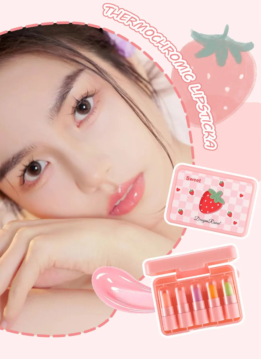 5pcs/set temperature change mini lipstick set fruit flavor is not easy to stick cup color change lipstick