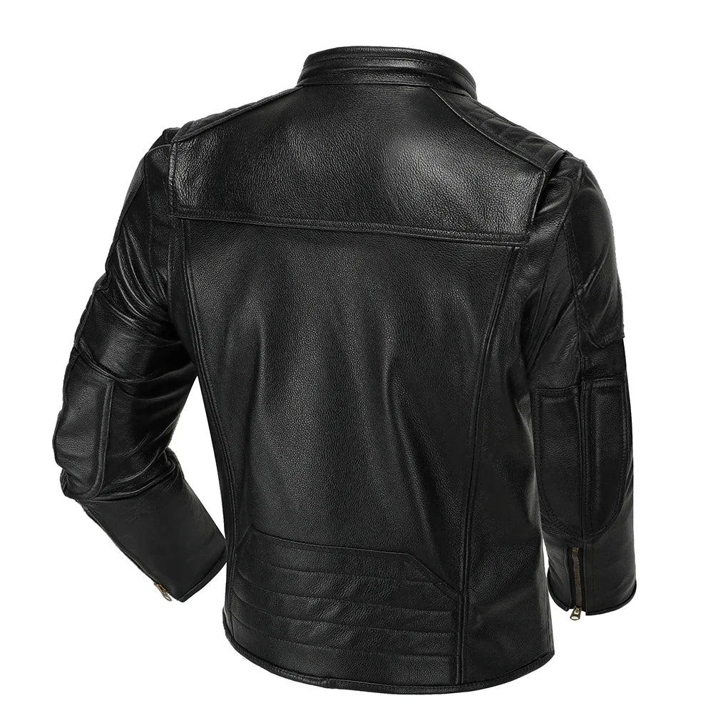 Men's Natural Leather Jacket First Layer Calfskin Stand Collar Motorcycle Jacket Retro Brown Cowhide Jacket Men‘s Biker Clothes
