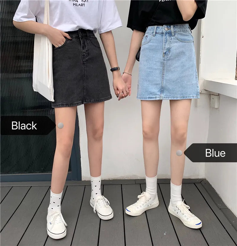 Spring New Women's Denim Skirt A-Line Flared Skirts Butt Covering Body Slimming f-length for plus Size MM