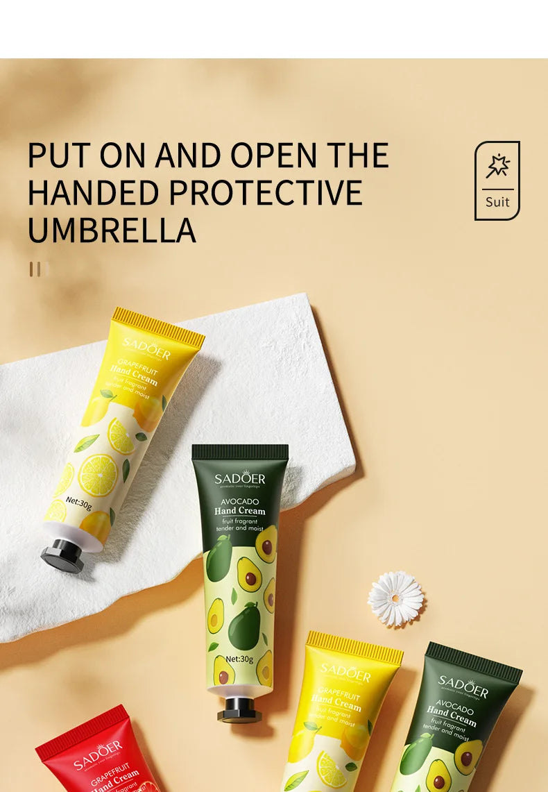 5Pcs/set SADOER Fruit Plant Fragrance Hand Cream Sets Moisturizing Repair Anti Dry Hand Lotion Sets Hands Skin Care Products