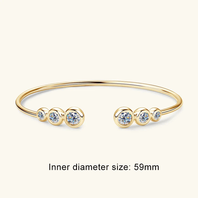 Lnngy Sparkling Moissanite Bracelets For Women Girl Original and Pure 925 Sterling Silver Cuff Bracelet Open Wrist Jewelry Gift