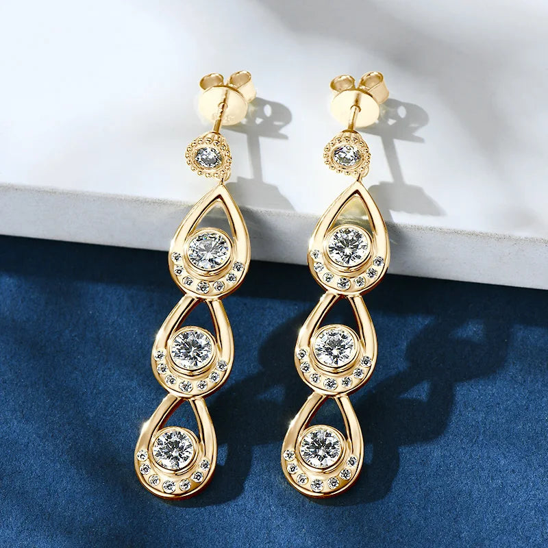 Lnngy 925 Sterling Silver 4mm&3mm Moissanite Drop Earrings For Women Girl Exquisite Tassel Chain Earring Wedding Jewelry Gift