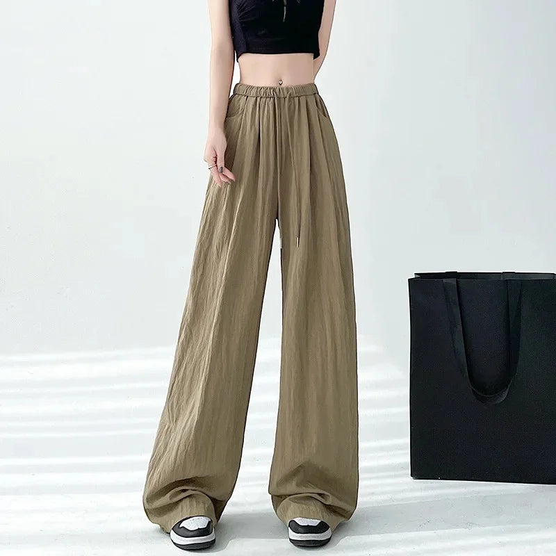 Ice Silk Wide Leg Pants Women Summer Thin Loose Casual Sun Protection Straight Leg Yamamoto Pants Lazy Dragging Pants