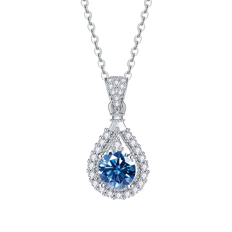 JoyceJelly 1CT Colorful Moissanite Necklace Sterling Silver 925 Jewelry Female Water Drop Shaped Pendant Top Quality Dating Gift