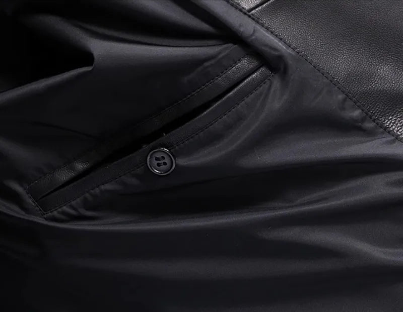 Winter Mens Sheepskin Genuine Leather Down Coat Thicken Warm Single Breasted Turn-Down Collar Medium Length Overcoat Size 5XL