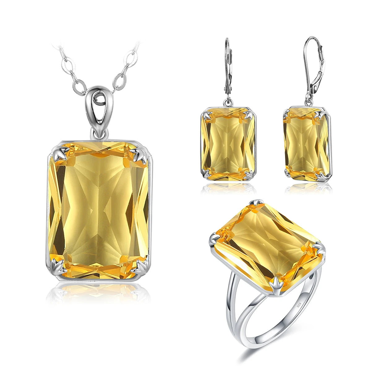 Classic Jewelry Sets for Women 18K Gold Plated Aquamarine Ring Earrings Pendant Silver 925 Anniversary Wedding Quality Gifts