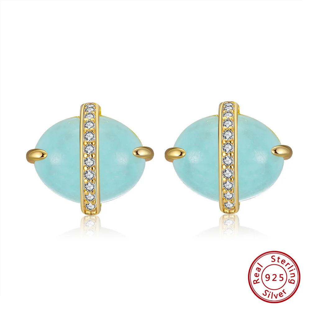 ORSA JEWELS 925 Sterling Silver Natural Aquamarine Earrings Necklace Ring Set 14K Gold Plated for Women Jewelry Sets Gift SSGM04