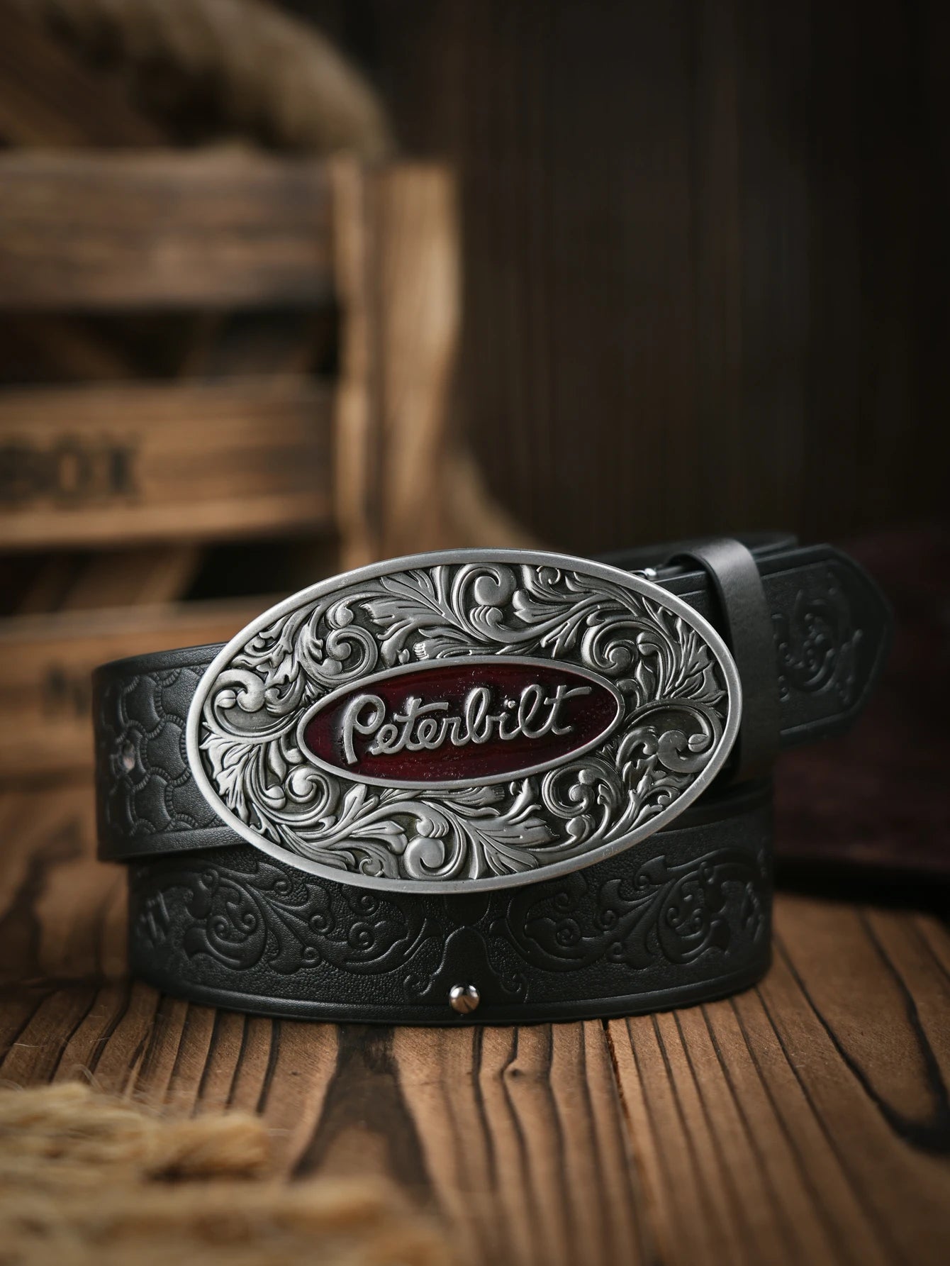 A men's western denim style PU belt