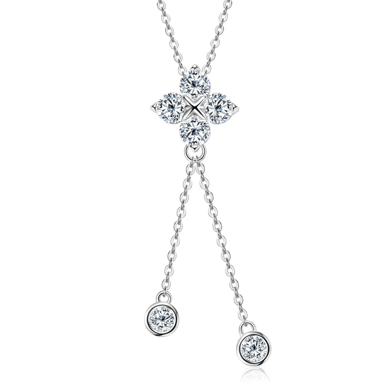 Lnngy Niche Light Tassel Pendant Moissanite Necklace 925 Sterling Silver Four-leaf Flower Necklaces for Women 2024 Trend Jewelry