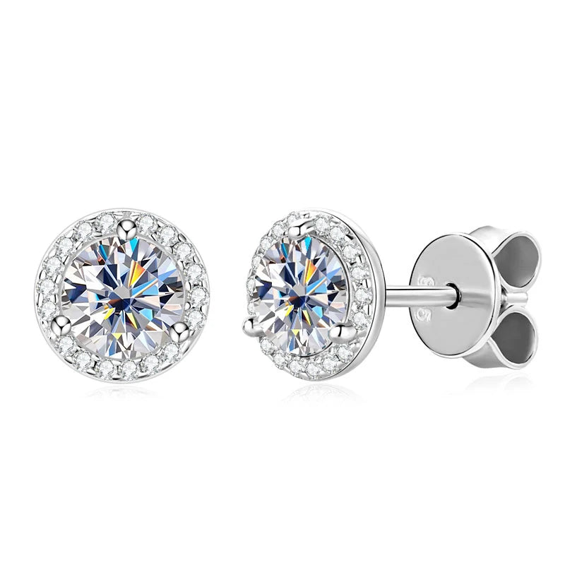 Lnngy Sparkling 5MM 6.5MM 8MM Certified Moissanite Earrings 925 Sterling Silver Round Stud Earring 2025 New Women Jewelry Gift