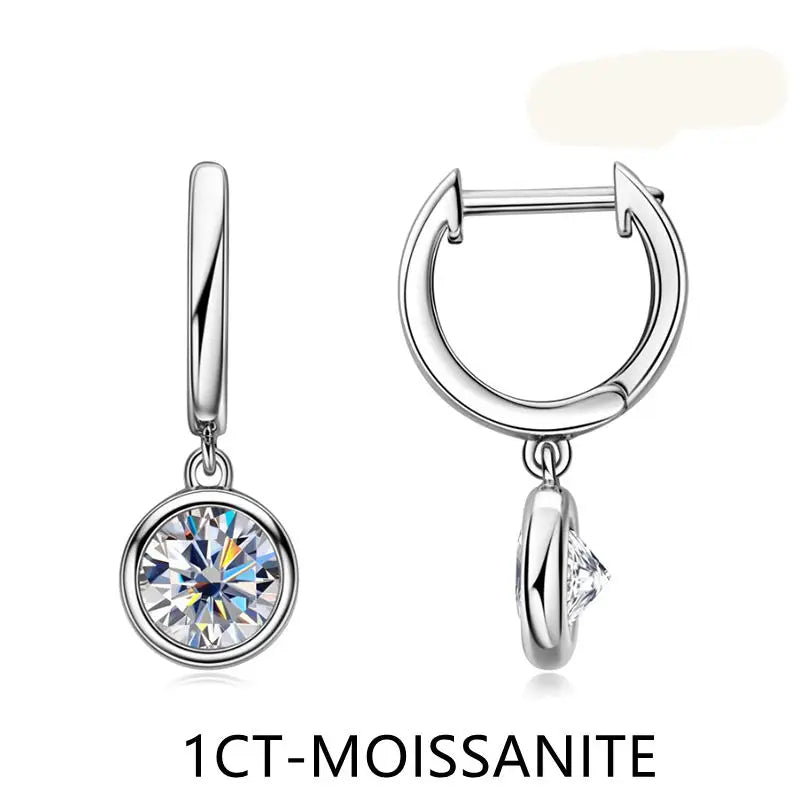 Lnngy 925 Sterling Silver Dangle Earring 1CT 2CT Round Bezel Setting Moissanite Drop Earrings For Women Girl Birthday Party Gift