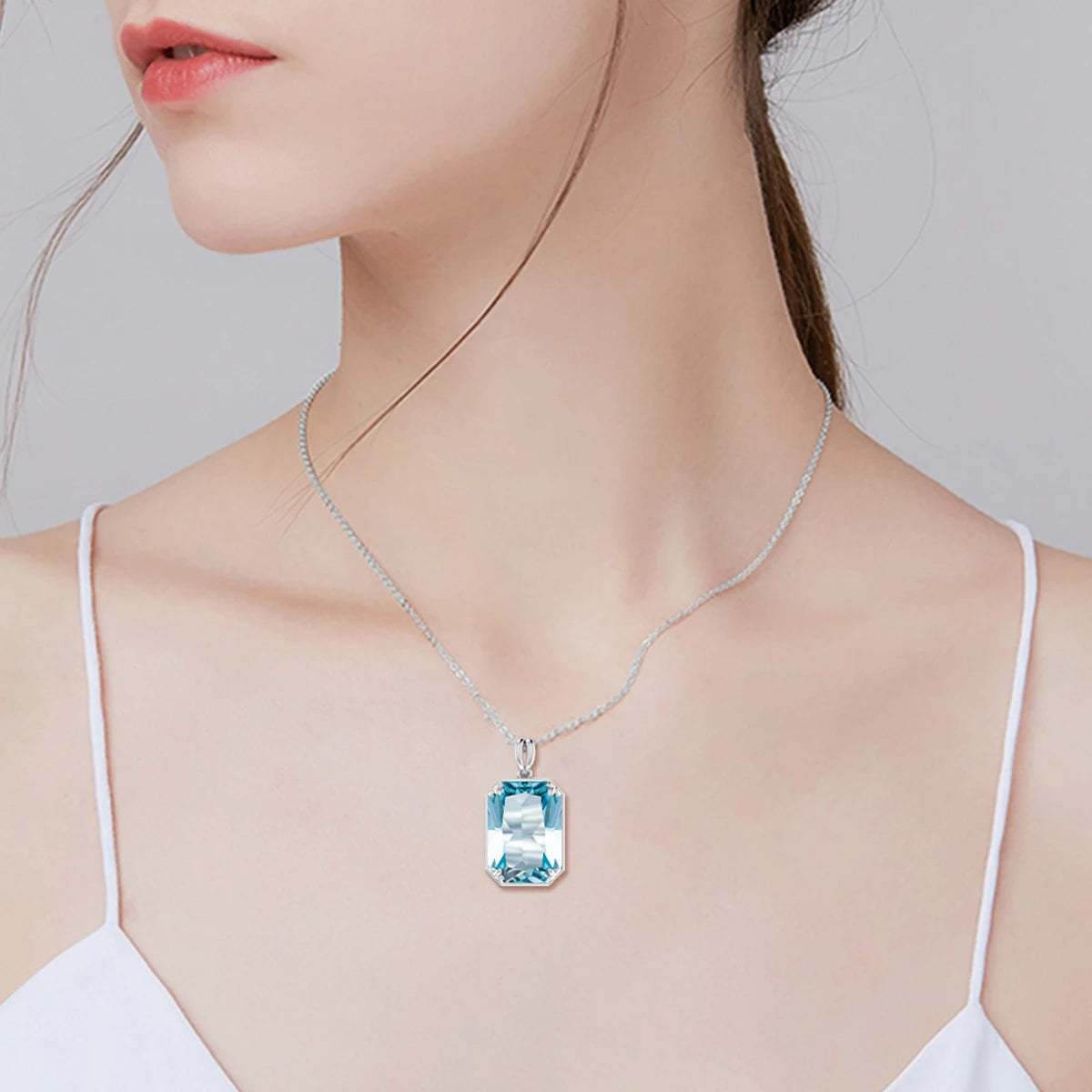 Real 925 Sterling Silver Aquamarine Necklace Pendant Anniversary Banquet Accessories Woman Fine Jewelry 2022 New Without Chain