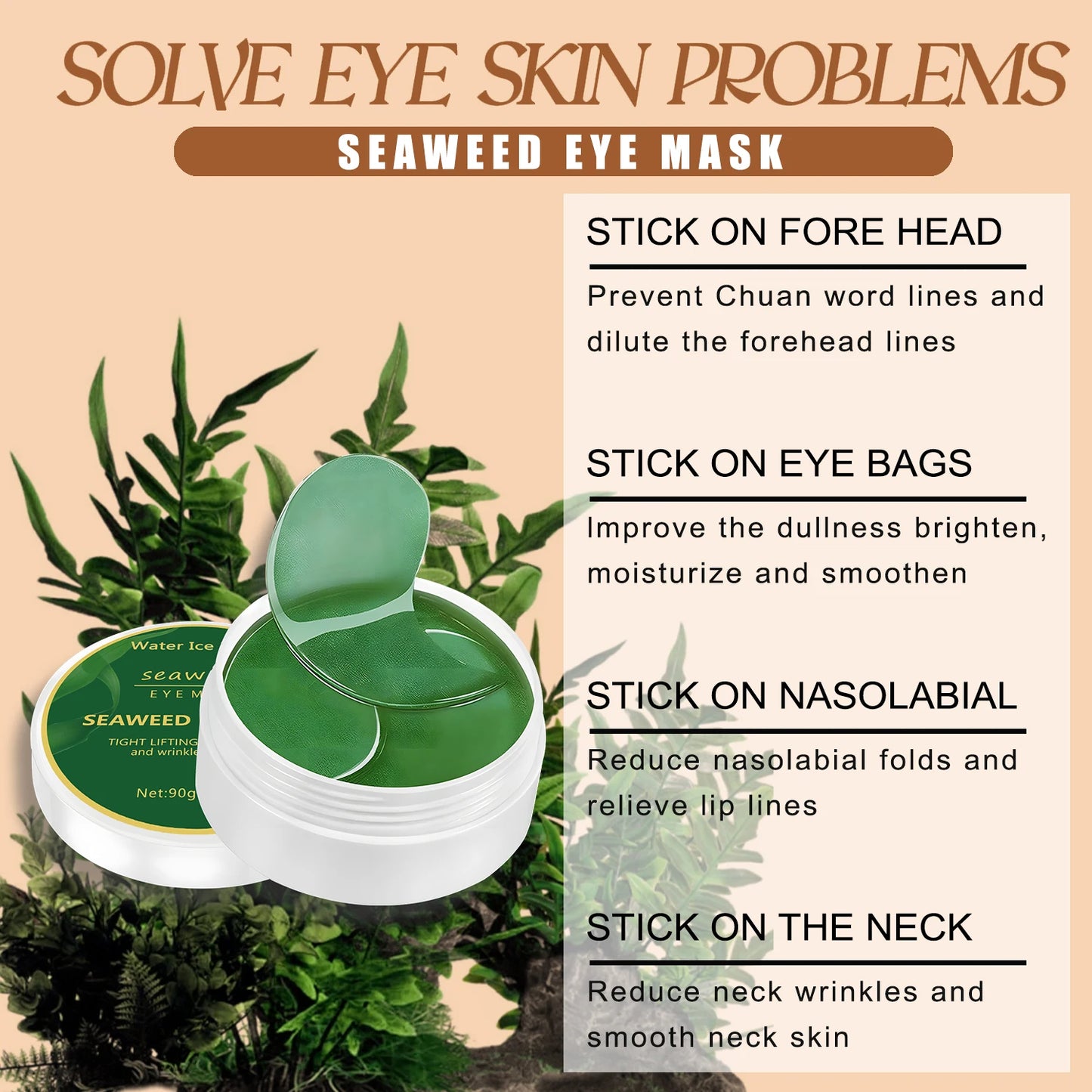 60pcs seaweed hyaluronic acid eye mask to remove dark circles collagen eye patch facial care products