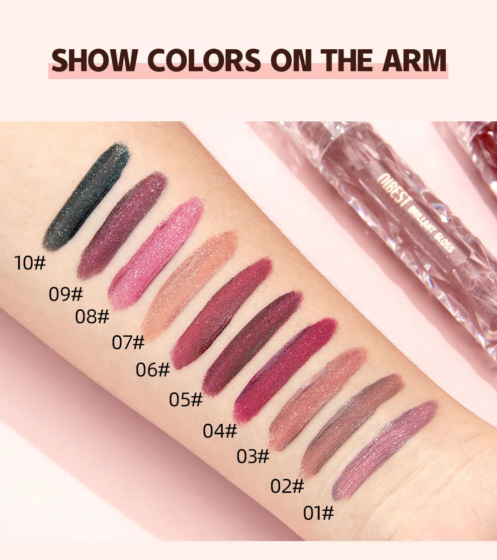 QIBEST Diamond Liquid Lipstick Moisturizing Lasting Purple Sparkling Waterproof Lip Gloss Matte Glitter Lipstick Korean Makeup