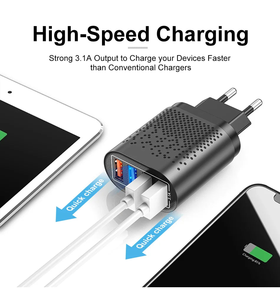 3.1A USB Charger Mobile Phone Adapter 4 Ports Multi Charger UK/US Plug Wall Charger For Huawei Xiaomi Redmi POCO Tablets Laptops
