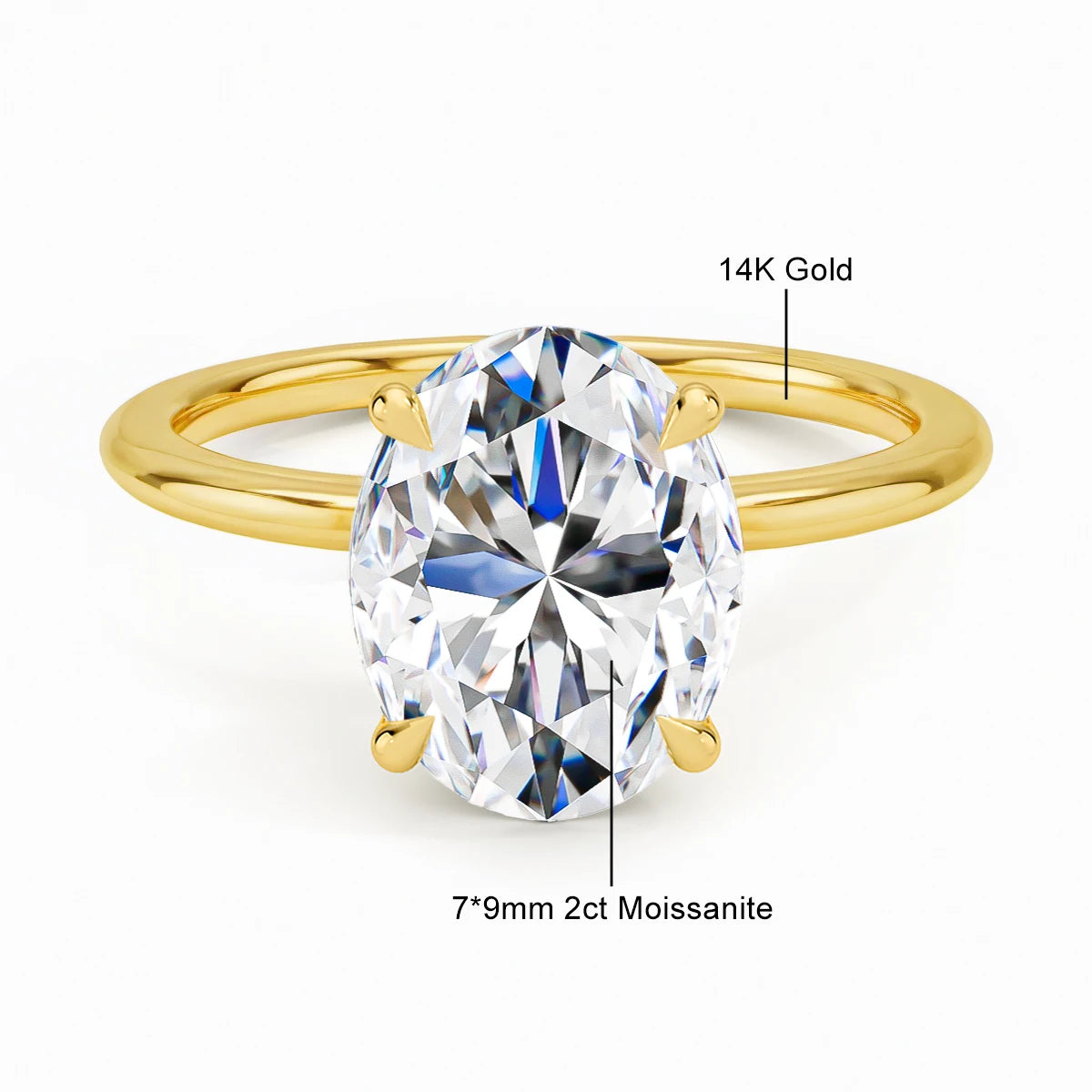 14K Gold Oval Moissanite Engagement Ring – 3ct Certified Luxury Wedding Jewelry for Women