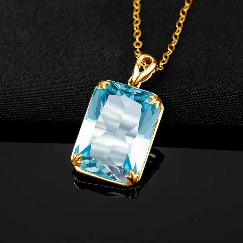 100% Real Silver 925 Necklace Pendant Aquamarine Women Jewelry Birthday Party Banquet Girl Accessories 2022 New Trendy