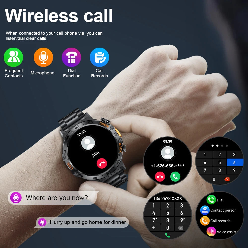 LIGE LED Flashlight Smart Watch Military Watches SOS Bluetooth Call Waterproof Health Monitor Sport Smartwatch For Android ios
