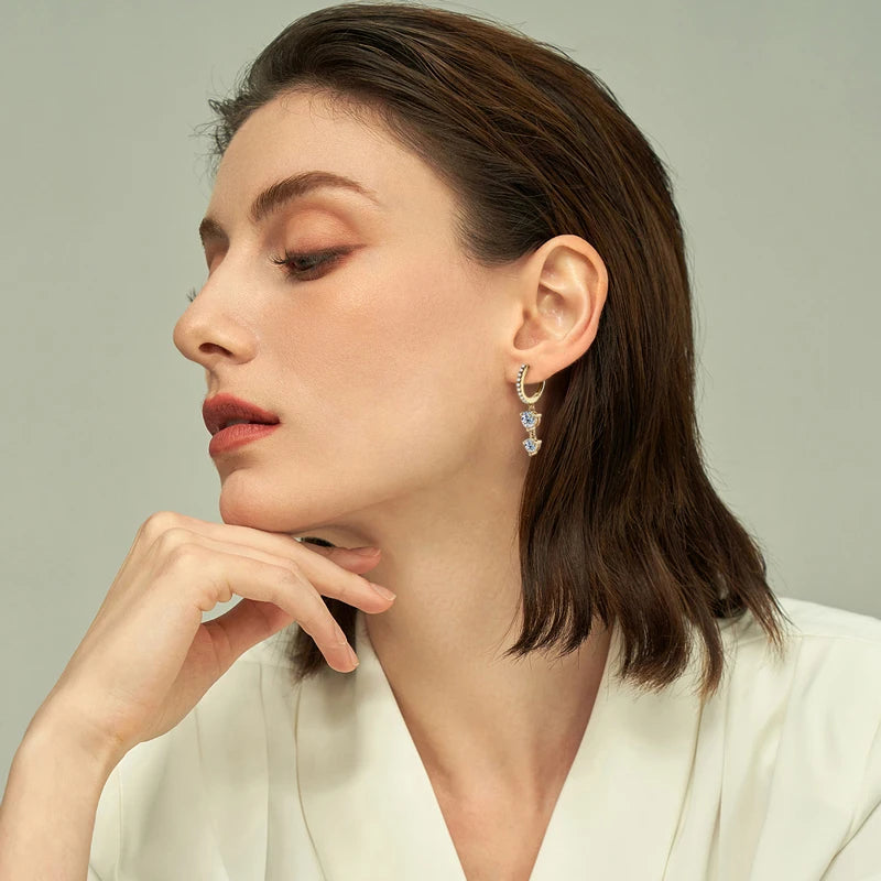 Anziw 4mm 5mm Round Moissanite Long Tassel Earrings 100% 925 Sterling Silver Women's Hoop Dangle Earrings Wedding Jewelry Gifts
