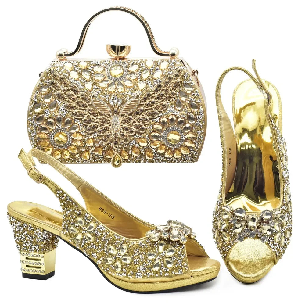 New Arrival Italian Shoes and Bags Matching Set Decorated with Rhinestone Plus Size Shoes Luxury Italian Shoe and Bag Set 2025