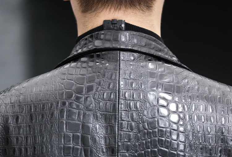 Luxury Business Men Alligator Pattern Genuine Leather Jacket Spring New Single Breasted Slim Fit Real Sheepskin Blazer Suit Coat
