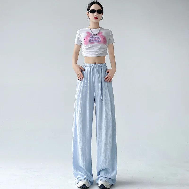 Ice Silk Wide Leg Pants Women Summer Thin Loose Casual Sun Protection Straight Leg Yamamoto Pants Lazy Dragging Pants