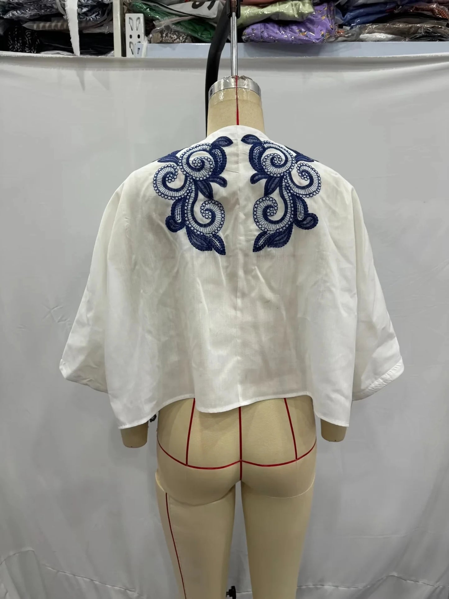 TRAFZA 2024 Women Skirt Set Blue Embroidery Three Quarter Bat Sleeve Shirt +Folds A Line Long Skirt Casual Loose Beach Holiday