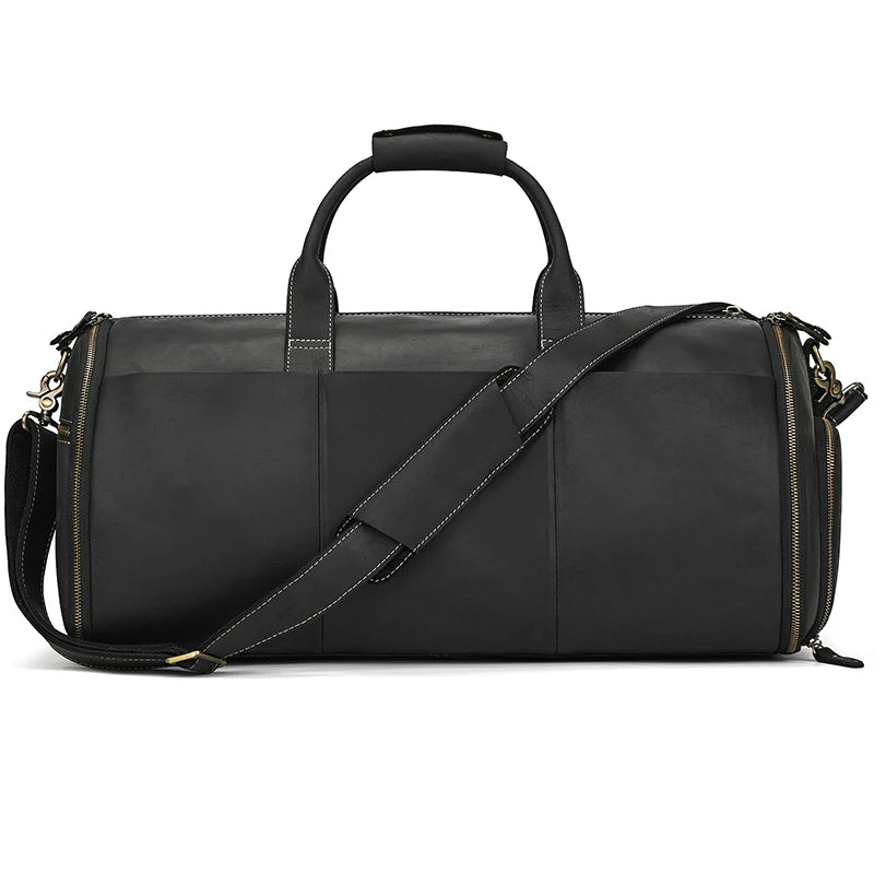 Crazy Horse Leather Folding Suit Bag Man Business Travel Bag With Shoe Pocket Clothes Cover Luggage Duffel Bag Man Bag For Suits