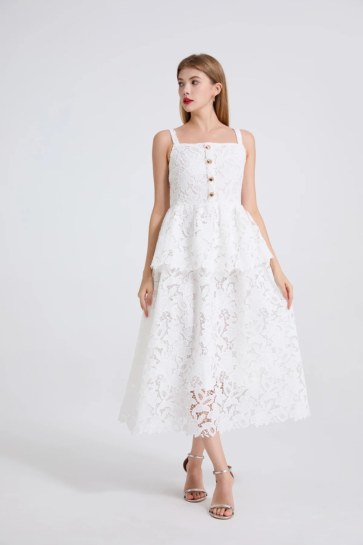 Women's Dress New Flower Embroidery Square Collar Long Dresses for Summer 2025 Backless Sleeveless Midi Dresses Party Dresses