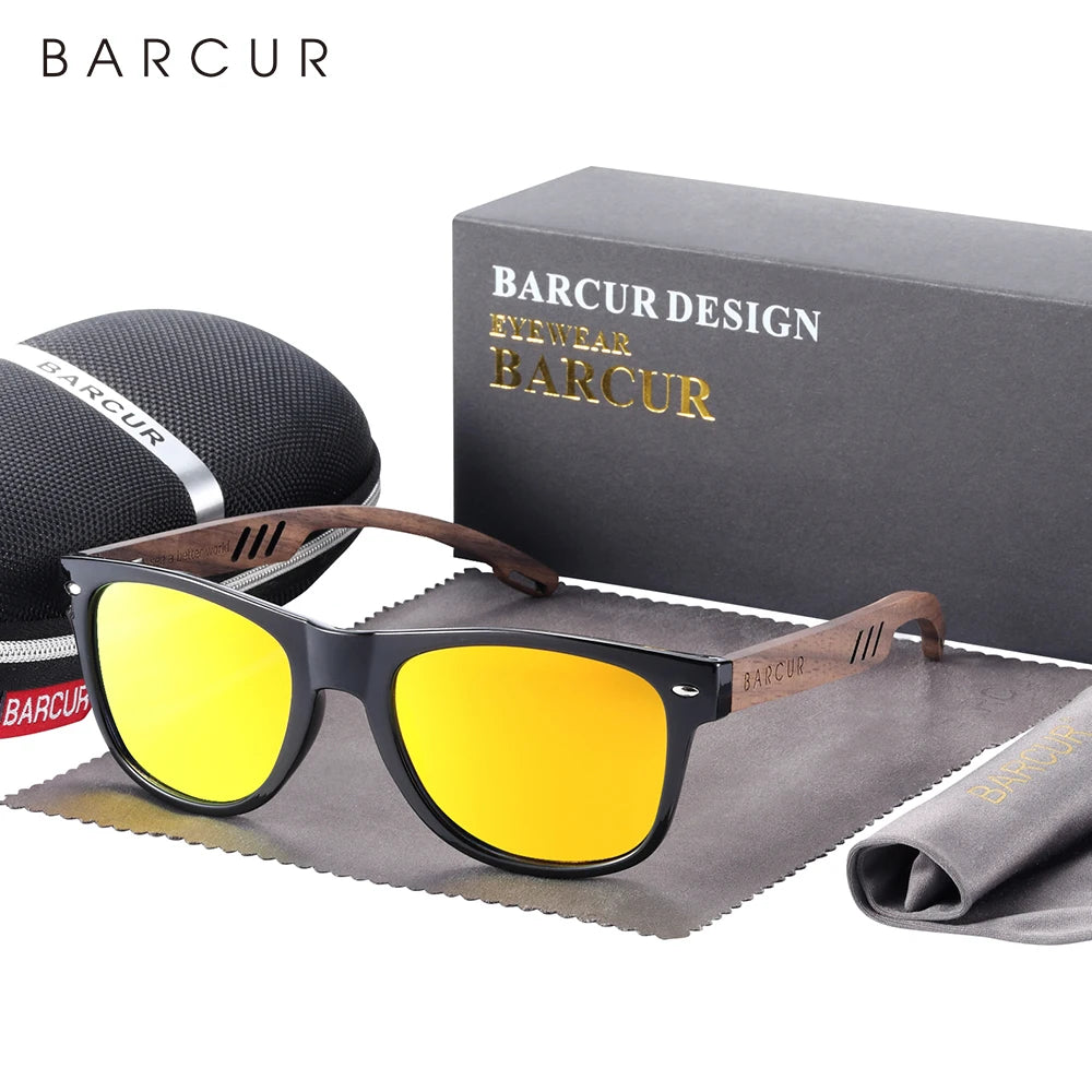 BARCUR Black Walnut Sunglasses for Men Wood Sun Glasses Man Eyeglasses Polarizing Glasses UVA&B Protection Eyewear ECO-Friendly