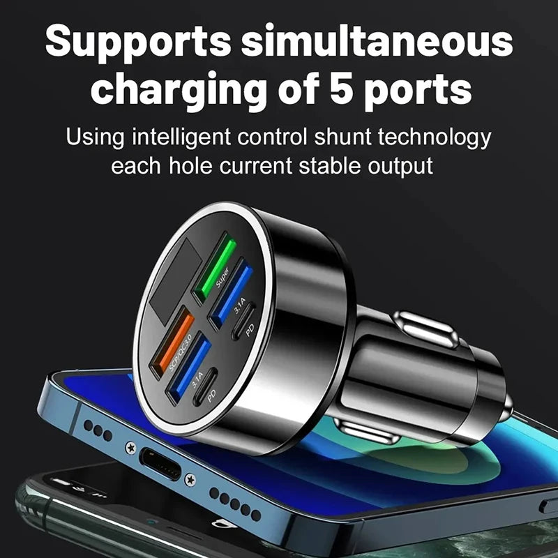 Xiaomi 100W 6 Ports Car Charger Fast Charging PD QC3.0 USB C Car Phone Charger Type C Adapter in Car For iPhone Samsung Huawei