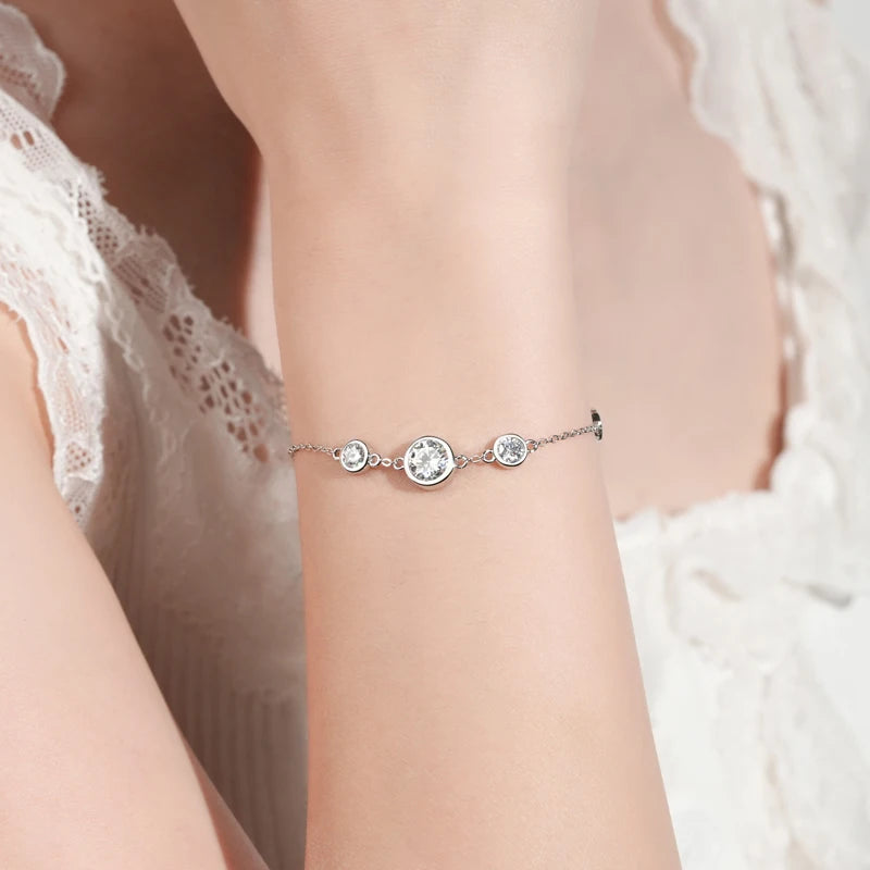 Anizw 2024 New 18k Gold Plated Bracelet 925 Silver Chain 2mm D Color Bezel Moissanite Bracelets Fashion Women's Jewelry Gifts