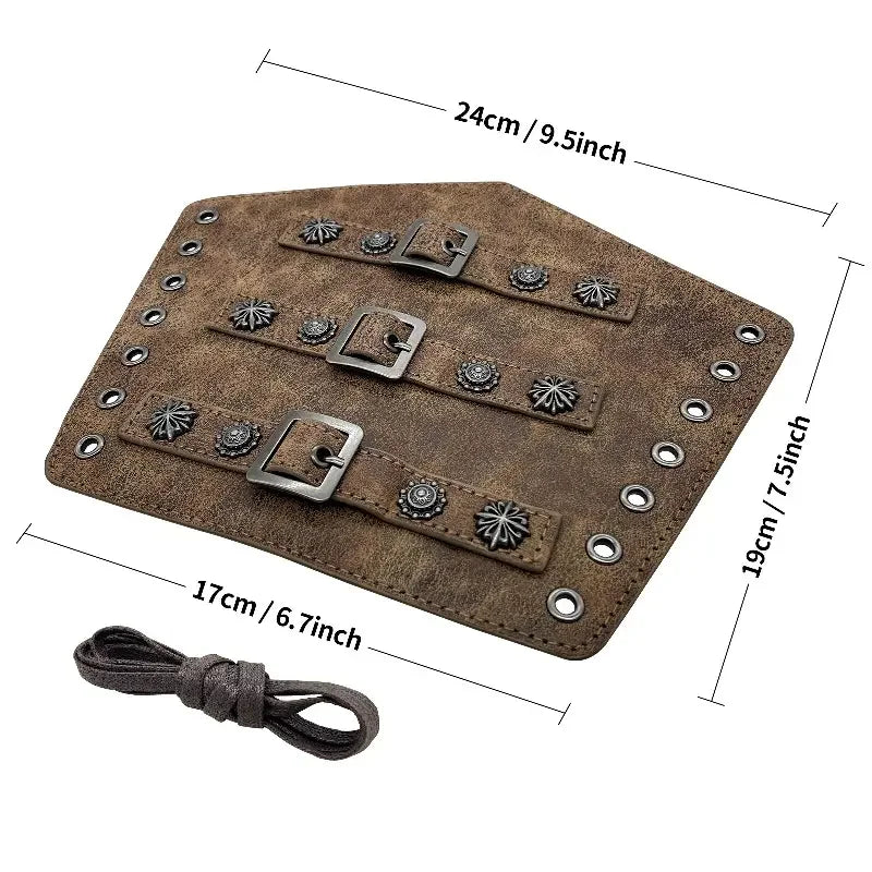 Medieval PU Leather Buckle Arm Bracers, Knight LARP Retro Renaissance Arm Guards, One Size One Pair