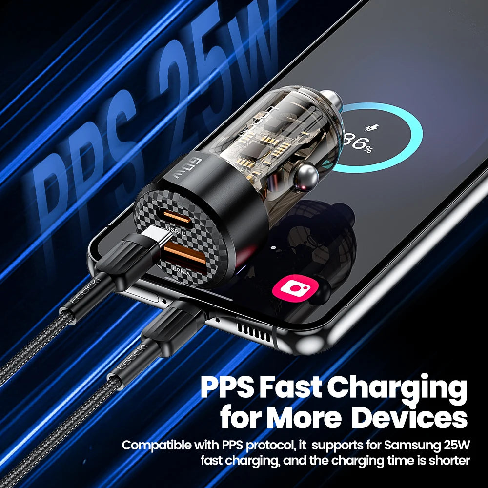 Toocki 60W USB Car Charger Quick Charge QC PD SCP 6A USB Type C Car Fast Charging For iPhone 15 14 13 Huawei Samsung Xiaomi