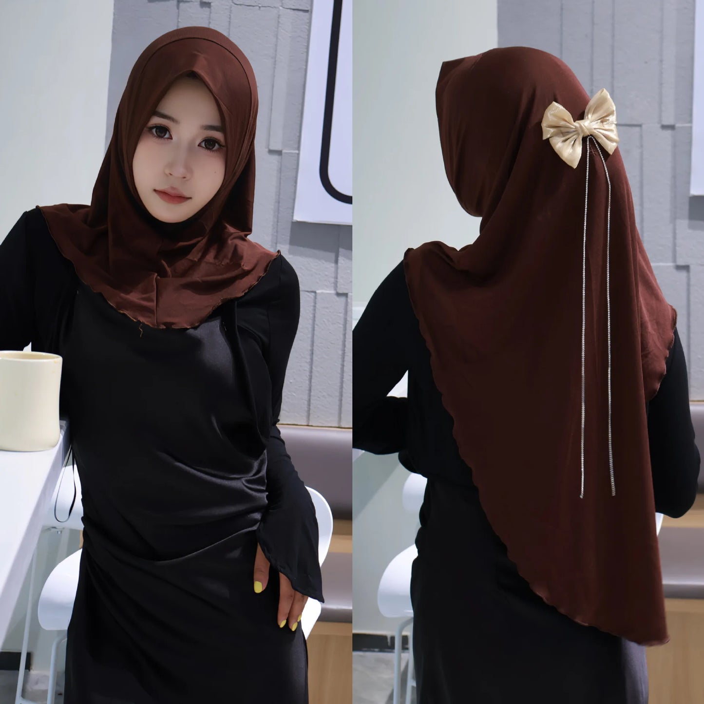 Muslim Elegant Girls Instant Hijab with Bowknot Islamic Women Turban Full Cover Scarves Shawl Arab One Piece Amira Head Wraps