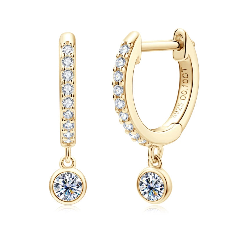 Lnngy 925 Sterling Silver Dangle Earring 1CT 2CT Round Bezel Setting Moissanite Drop Earrings For Women Girl Birthday Party Gift