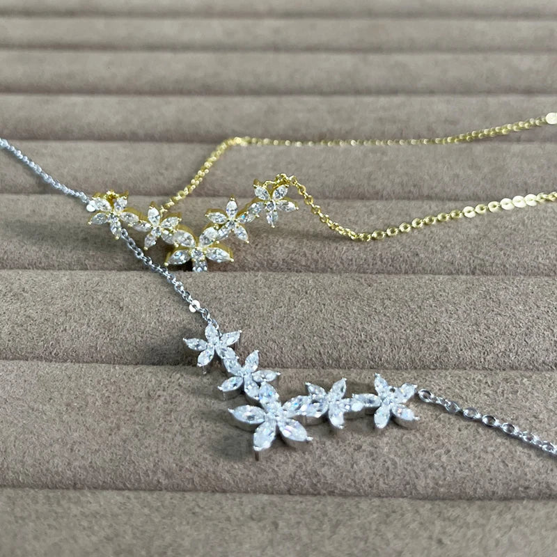 Lnngy Exquisite Moissanite Diamond Necklace for Women Pure 925 Sterling Silver Flower Pendant Necklaces 2025 Trend Jewelry