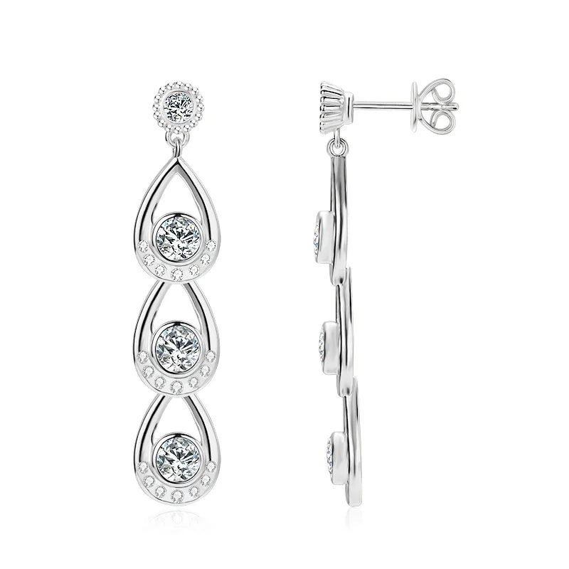 Lnngy 925 Sterling Silver 4mm&3mm Moissanite Drop Earrings For Women Girl Exquisite Tassel Chain Earring Wedding Jewelry Gift