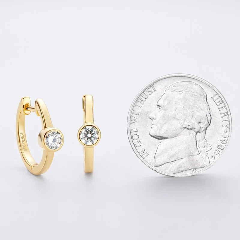 Lnngy Sterling Silver Earrings 925 Exquisite Bezel Setting 4MM 0.3CT Moissanite Hoop Earring For Women Temperament Fine Jewelry