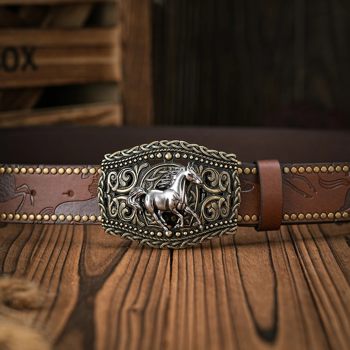 Men & Women-Western-Cowboy-PU Leather-Belts - Vintage Belt Floral Engraved Buckle Belt for Jeans