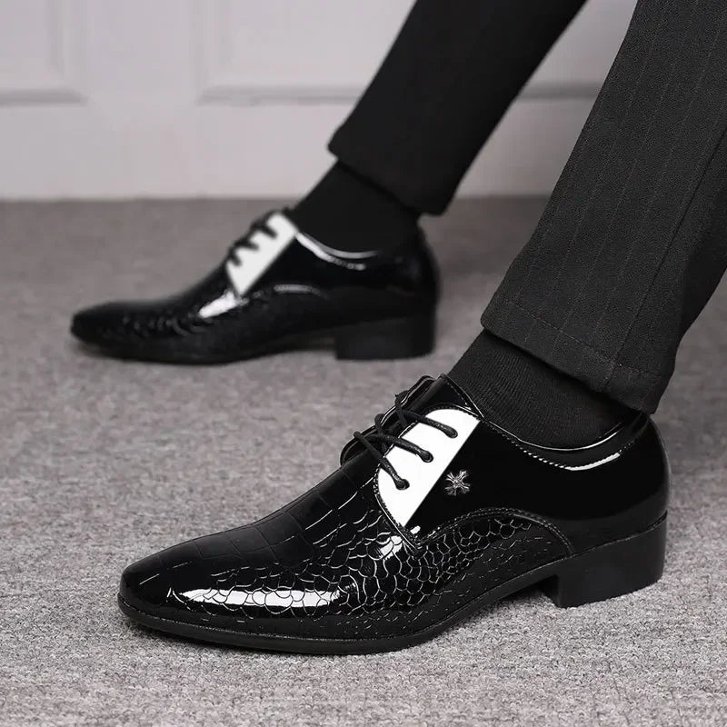 Men PU Leather Pointed Toe Slip-On Dress Shoes – Formal Oxford Style, Large Sizes