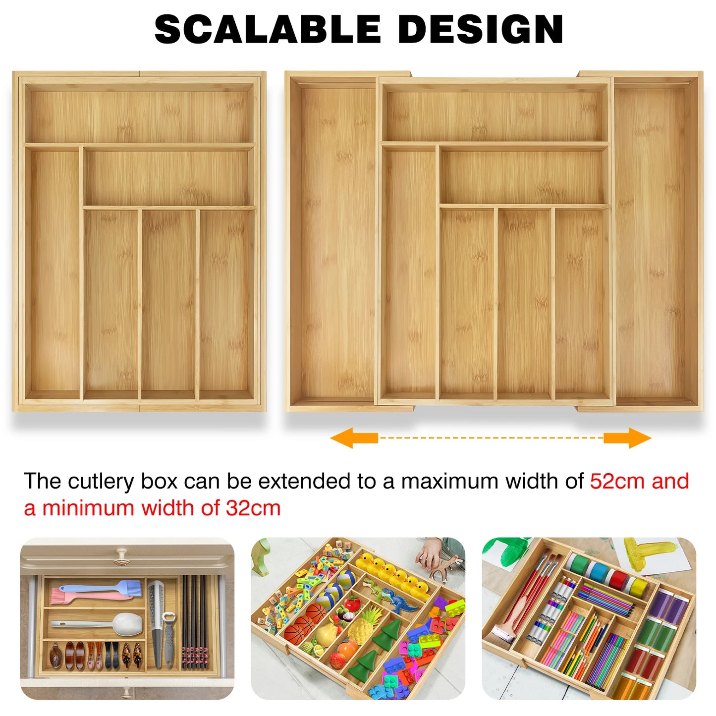 Extendable Cutlery Tray Expandable Storage Organizer Kitchen Drawer Holder Tray Insert Cabinet Utensil Box Makeup Toys Sundries