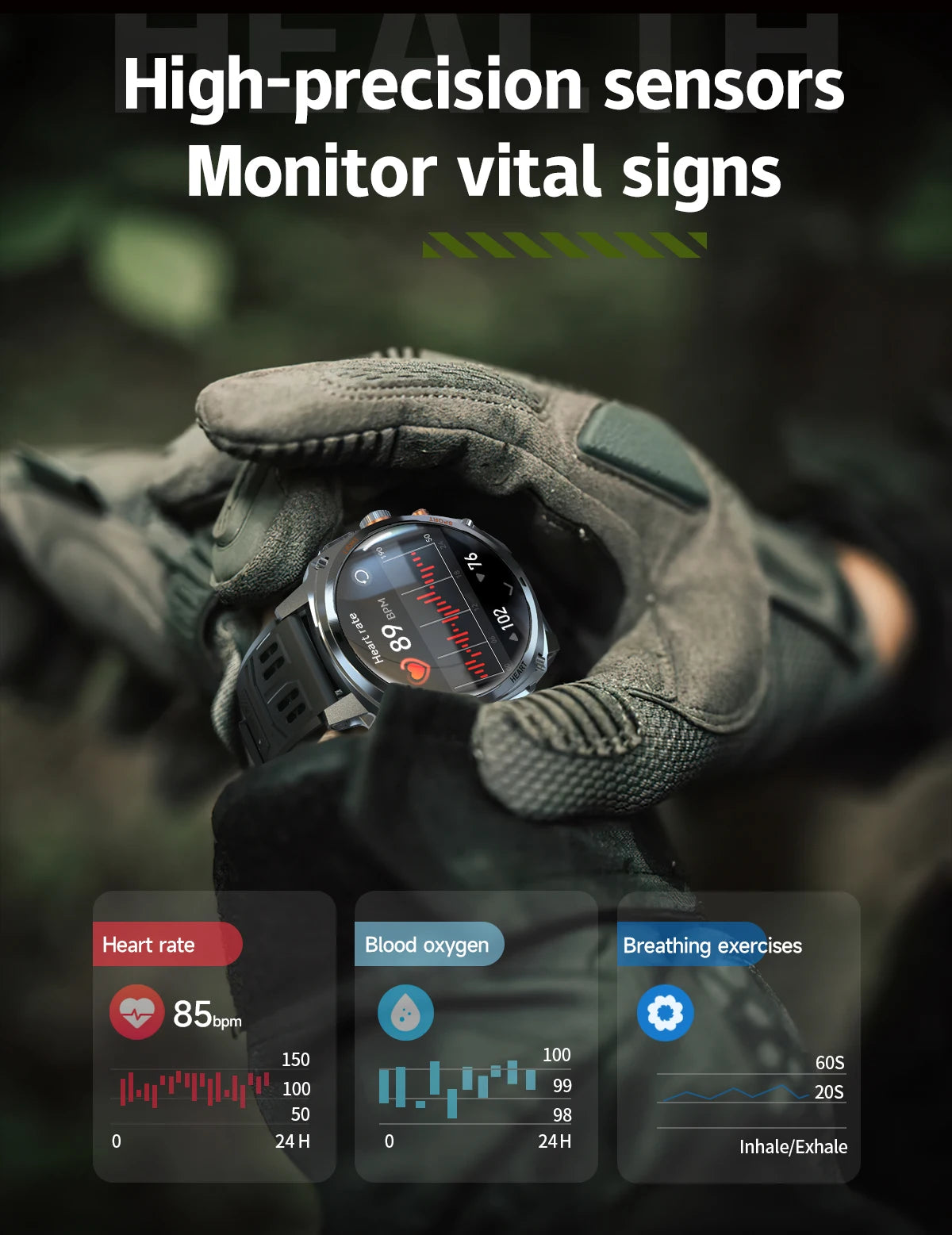 LIGE Rugged Military 1.75-inch AMOLED Screen Smart Watch With LED Flashlight 800mAh Battery Bluetooth Call Smart Watch Men Gift